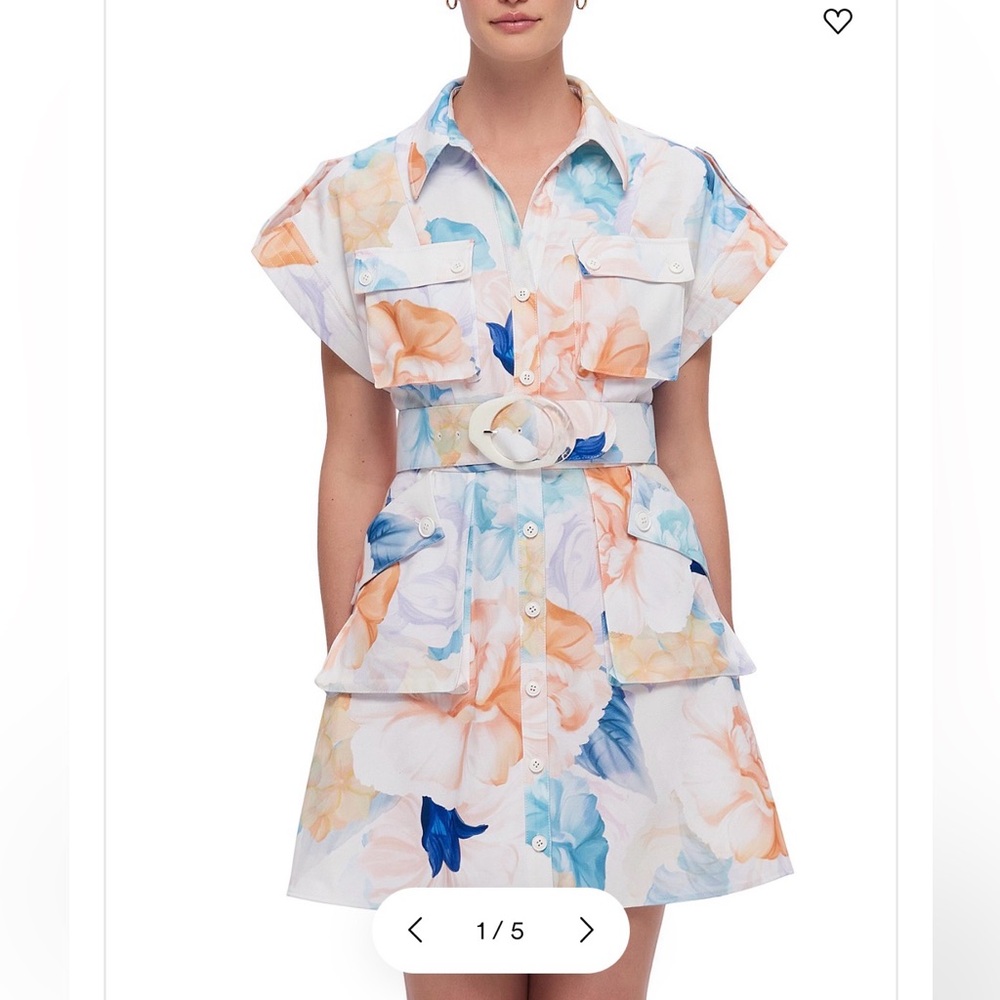 Floral Belted Shirt Dress – Pastel Blue & Peach